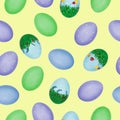 Seamless Easter pattern made of photos of hand painted henÃ¢â¬â¢s eggs. Closeup photos with eggshell texture.